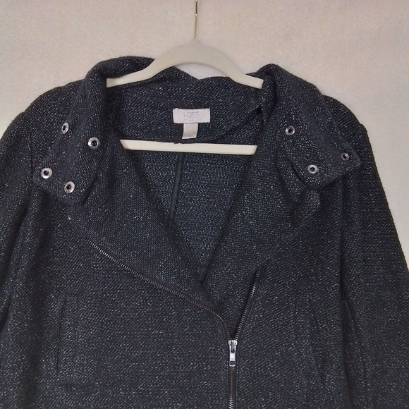 LOFT Casual Off Center Zip Knit Jacket Blazer Size Small Petite in Black, White - Picture 4 of 10